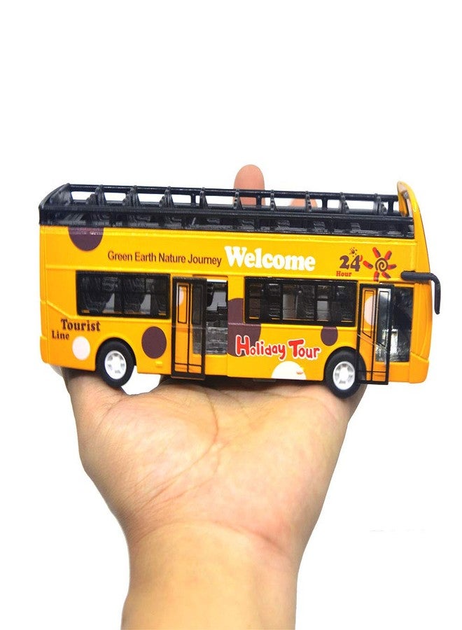 Ailejia Bus Toy Sightseeing Double Decker City Bus Open Top Model Die-Cast Metal Toy Cars Toy Die Cast Pull Back Vehicles Mini Model Car Lights and Music (Yellow) - Image 5